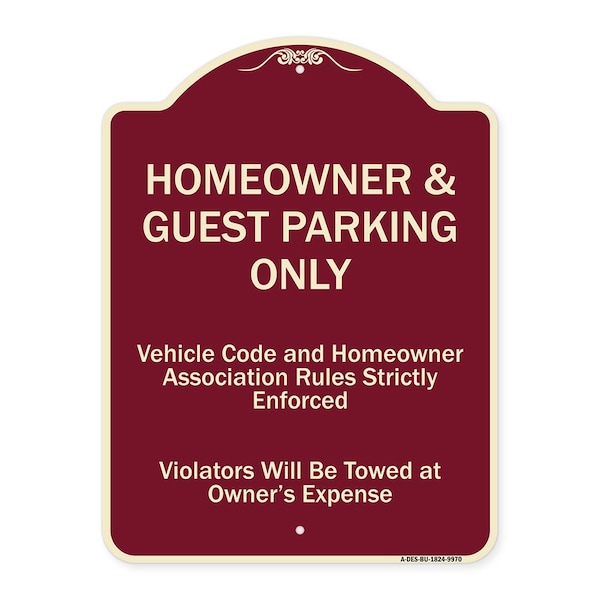 Signmission Designer Series-Homeowner & Guest Parking Only Burgungy Heavy-Gauge Aluminum A-DES-BU-1824-9970 - main